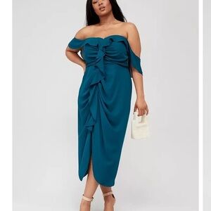 City Chic peacock Blue va Va voom Off-Shoulder Dress Sz 14 New
